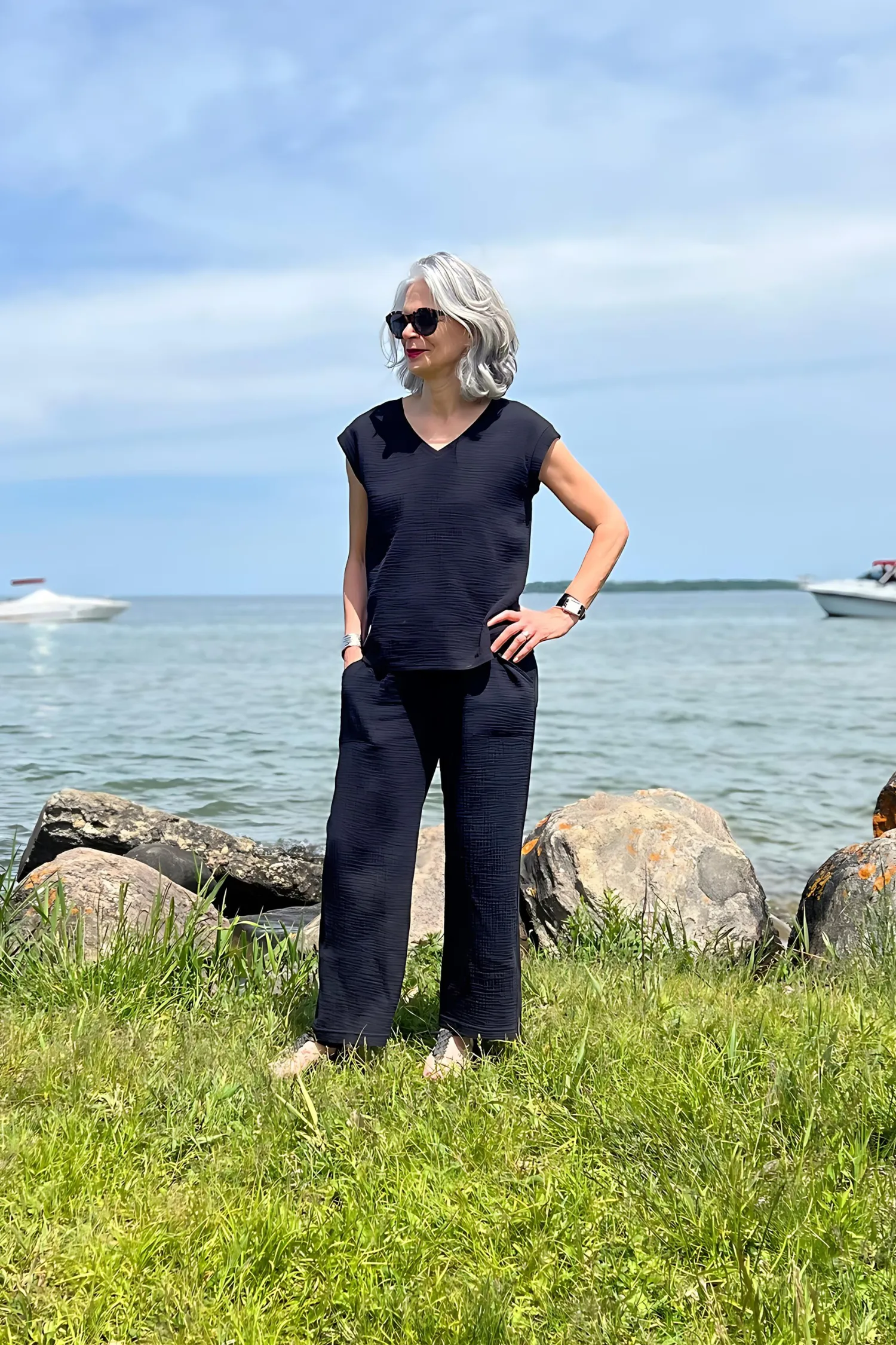 Andorra Crinkle Gauze Crop Pant With Pockets