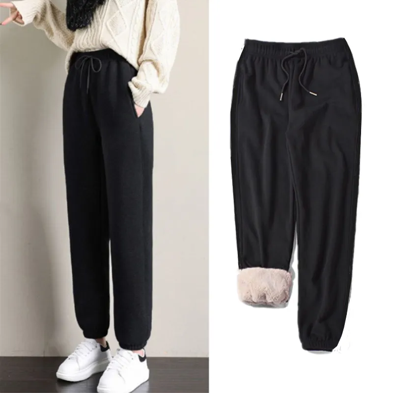 Black Loose Autumn and Winter Thickening Casual Sweatpants bon