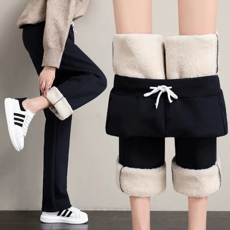 Black Loose Autumn and Winter Thickening Casual Sweatpants bon