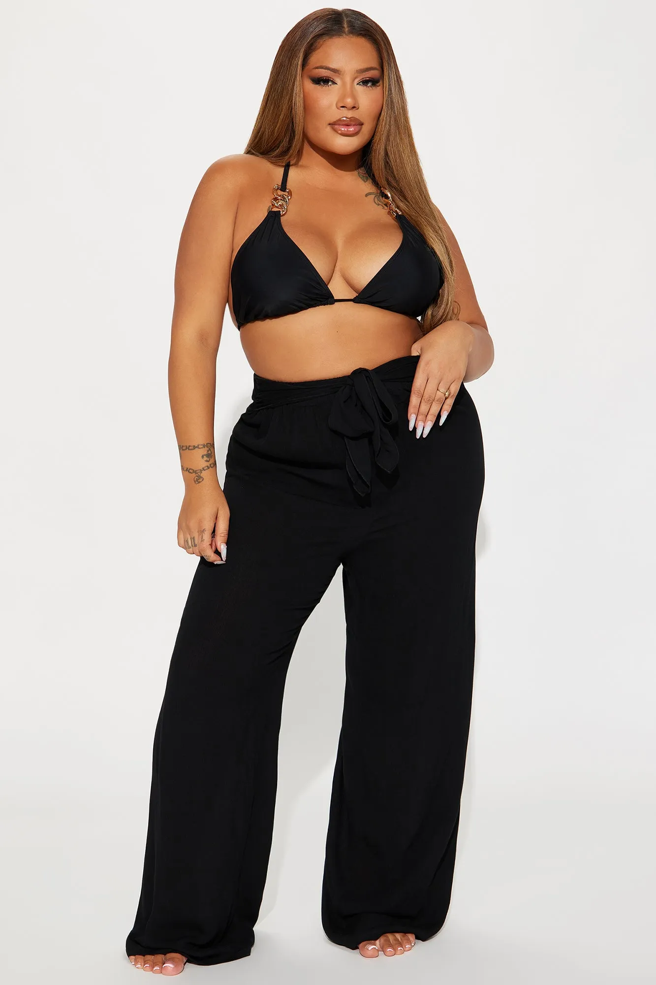 Breezy Paradise Linen Tie Waist Cover Up Pants - Black