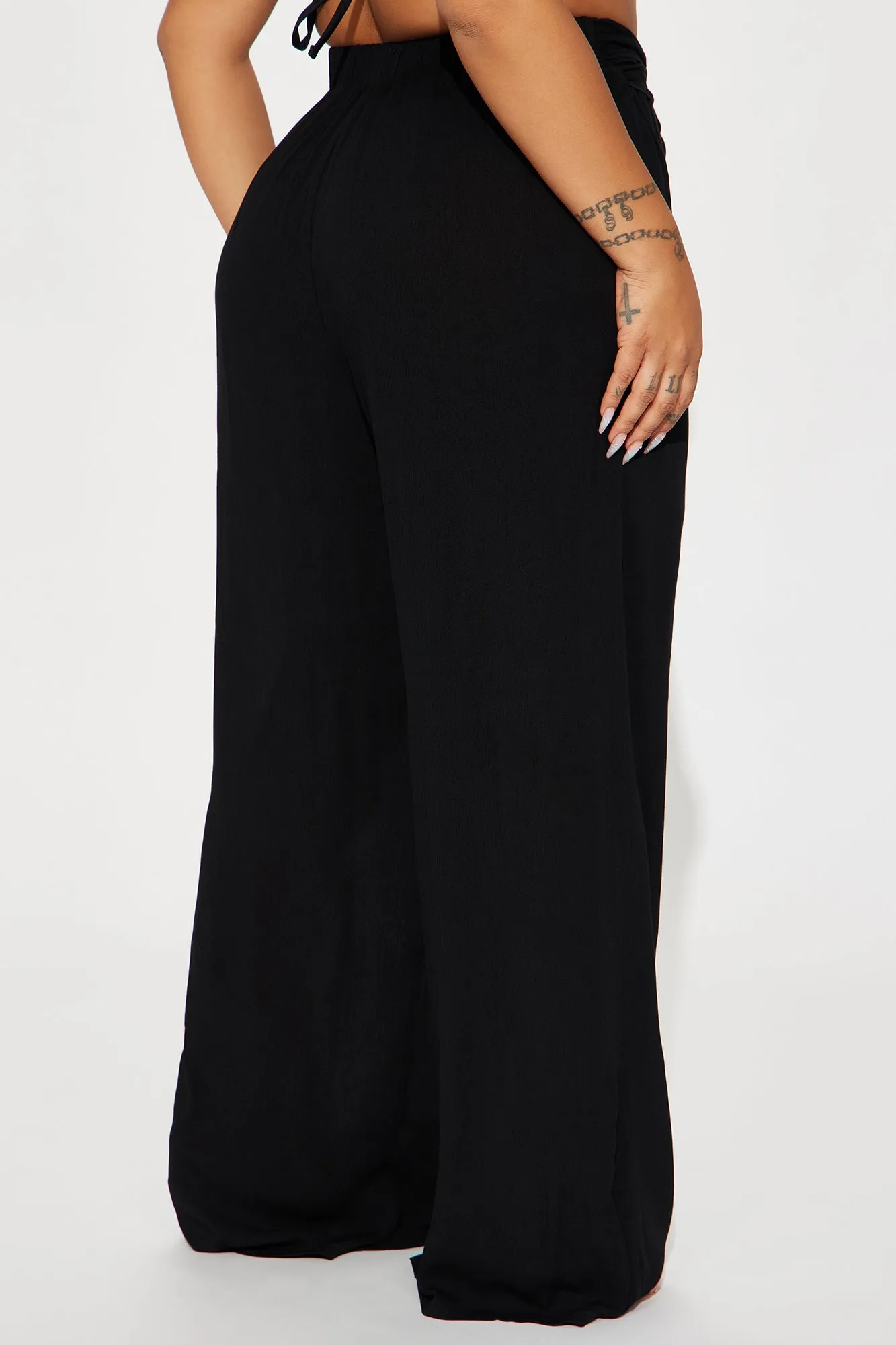 Breezy Paradise Linen Tie Waist Cover Up Pants - Black