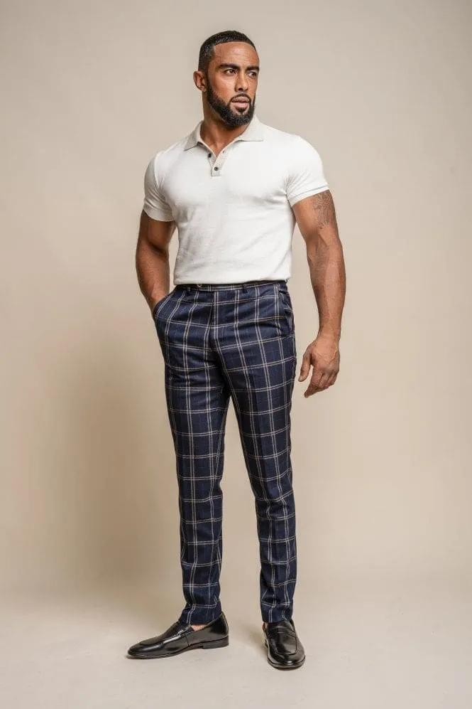 Cavani Hardy Navy Check Slim Fit Trousers