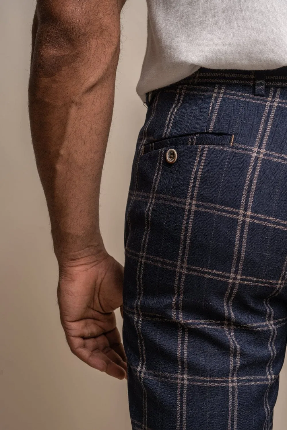 Cavani Hardy Navy Check Slim Fit Trousers