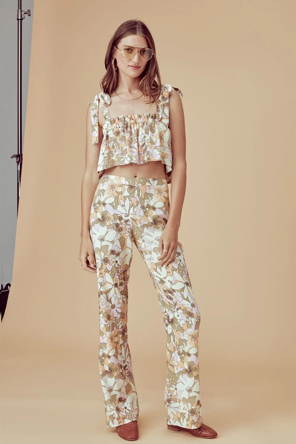 For Love and Lemons Renata Tank Top Tan Floral