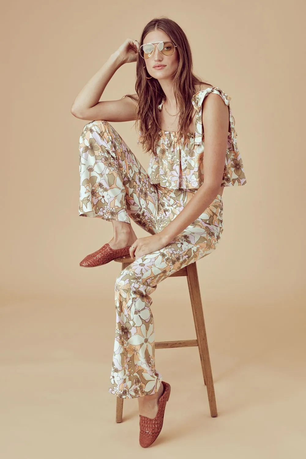 For Love and Lemons Renata Tank Top Tan Floral
