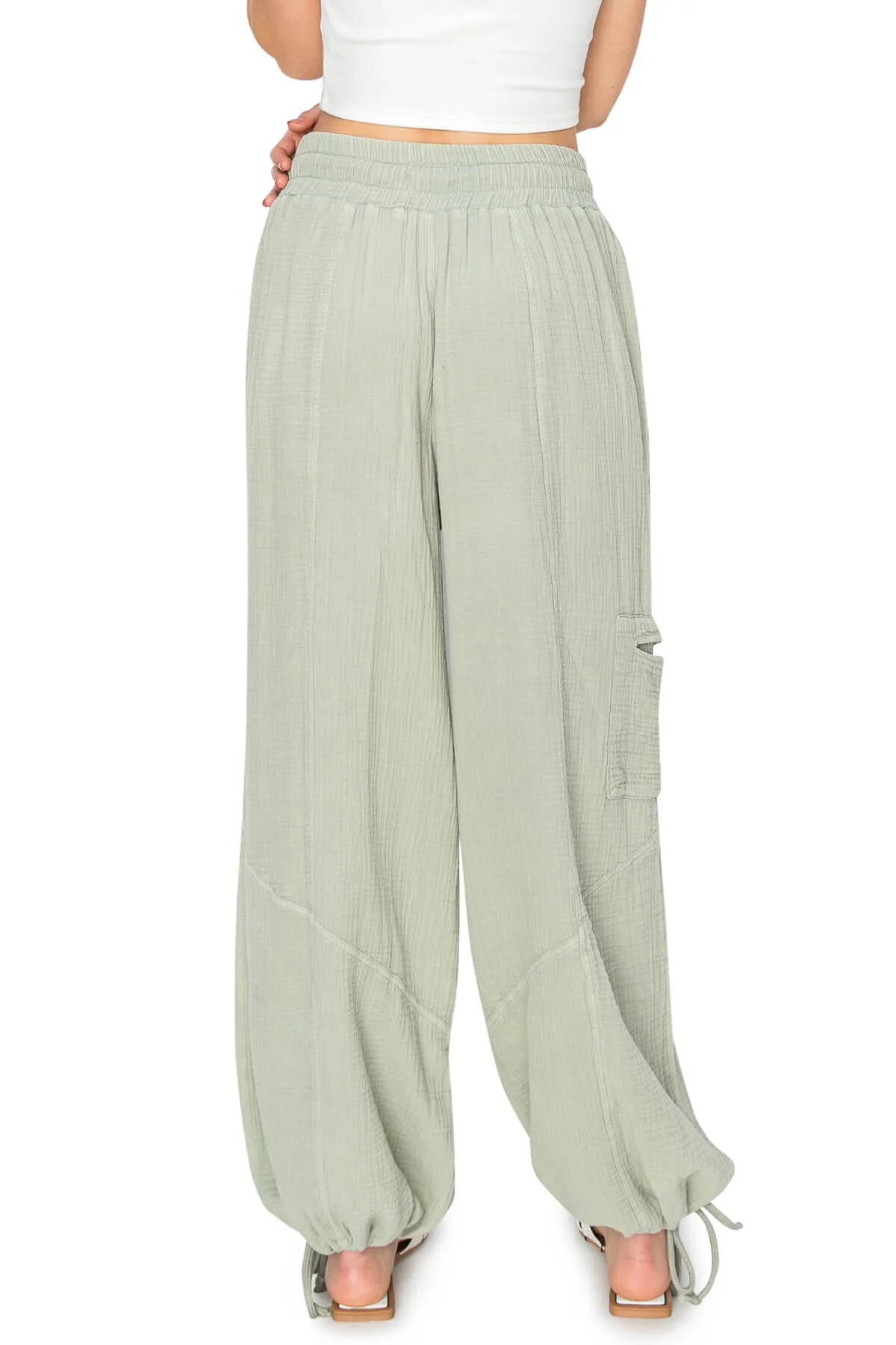 Gauze Side Pocket 2 In 1 Hem Jogger - Sage