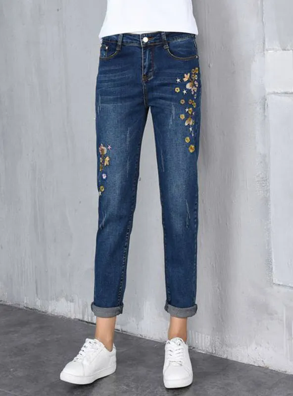 High Waist Plus Size Embroidery Harem Jeans