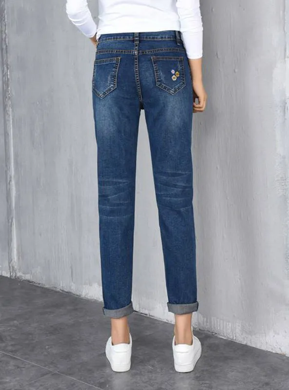 High Waist Plus Size Embroidery Harem Jeans