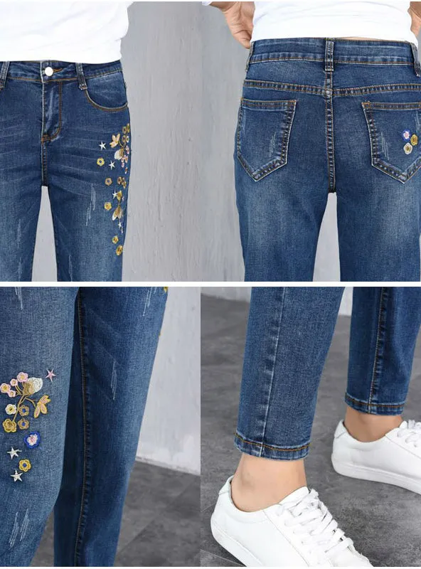 High Waist Plus Size Embroidery Harem Jeans