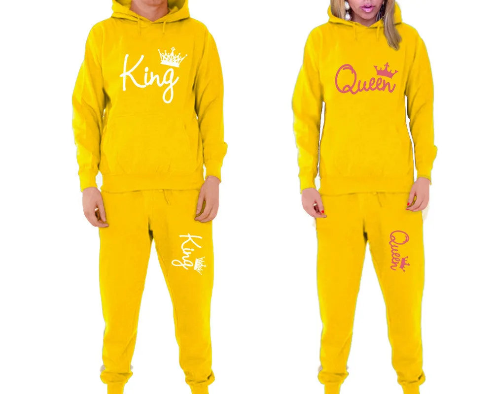 King Queen Couple Matching Hoodie and Jogger Pants Top&Bottom Sets
