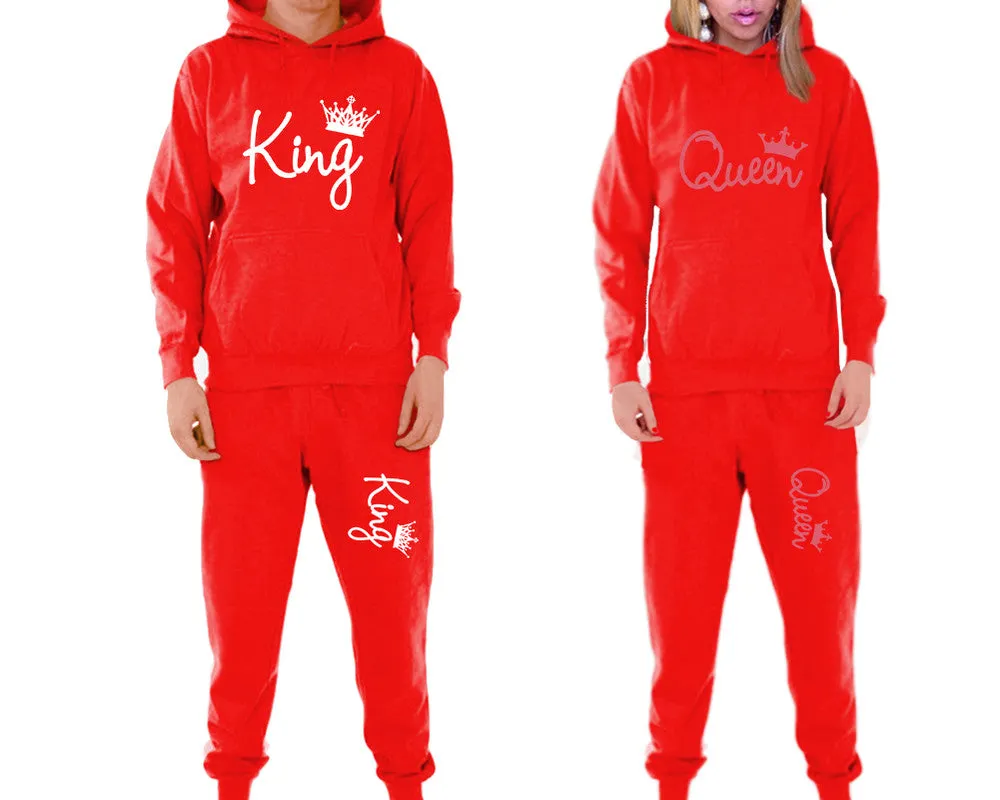 King Queen Couple Matching Hoodie and Jogger Pants Top&Bottom Sets