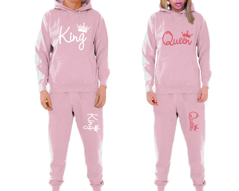 King Queen Couple Matching Hoodie and Jogger Pants Top&Bottom Sets