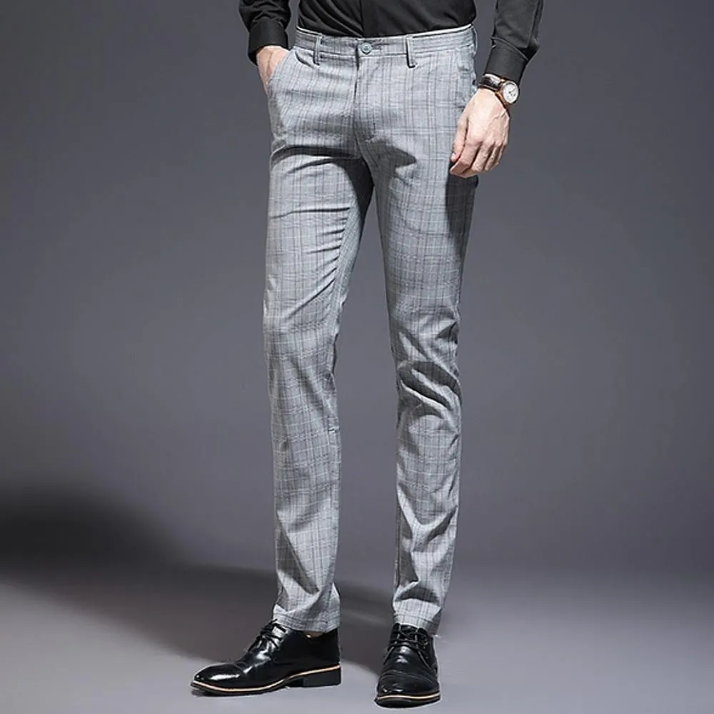 Men's Formal Gingham Polyester Pants