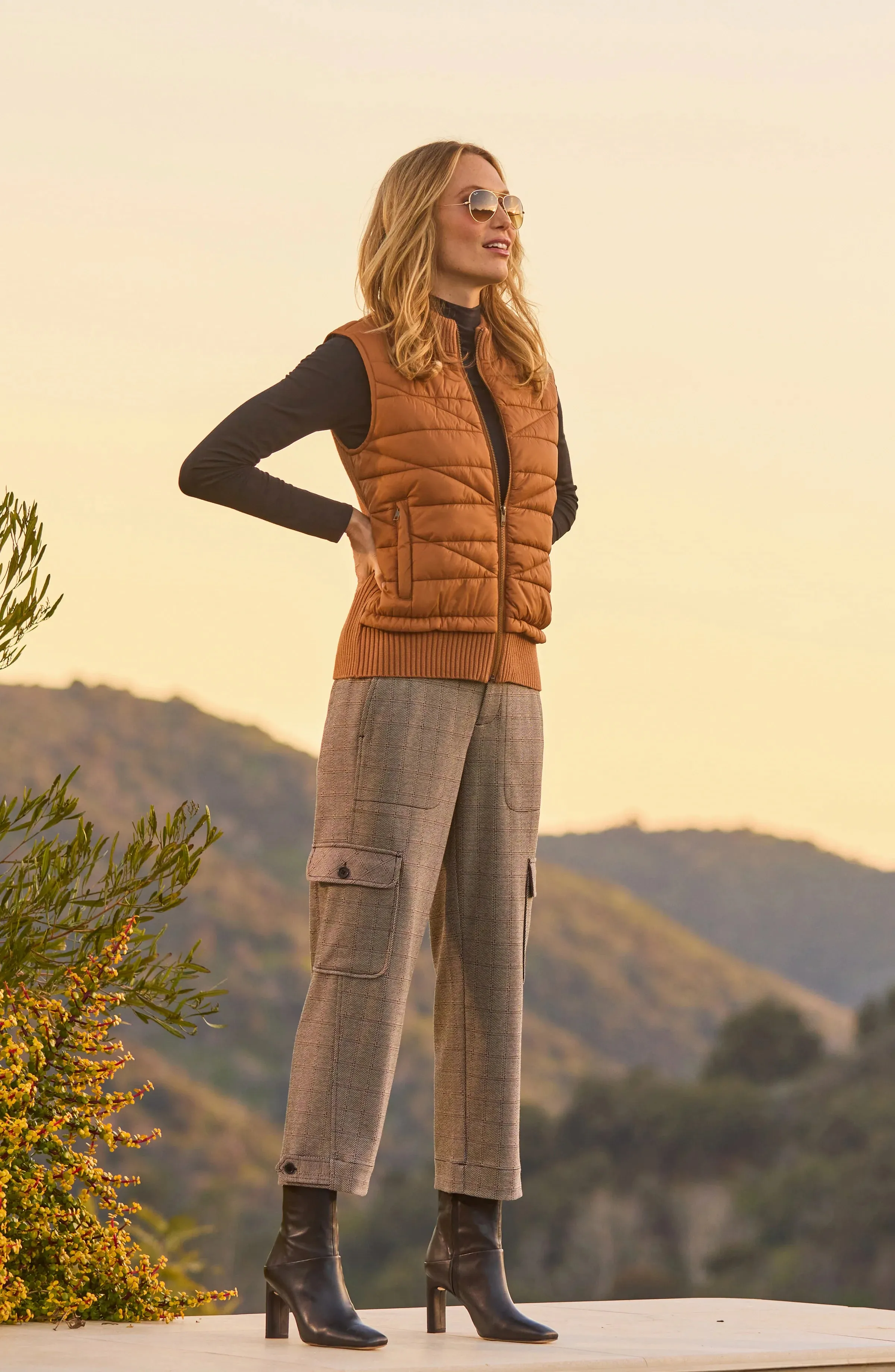 Utility Crop Cargo Pant in Peppercorn Plaid