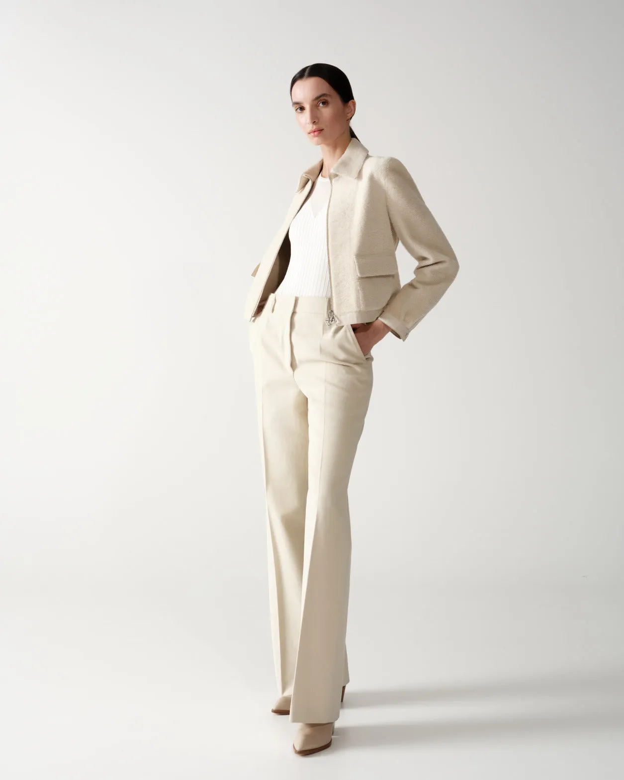 Wide Straight Cotton Wool Gabardine Pants
