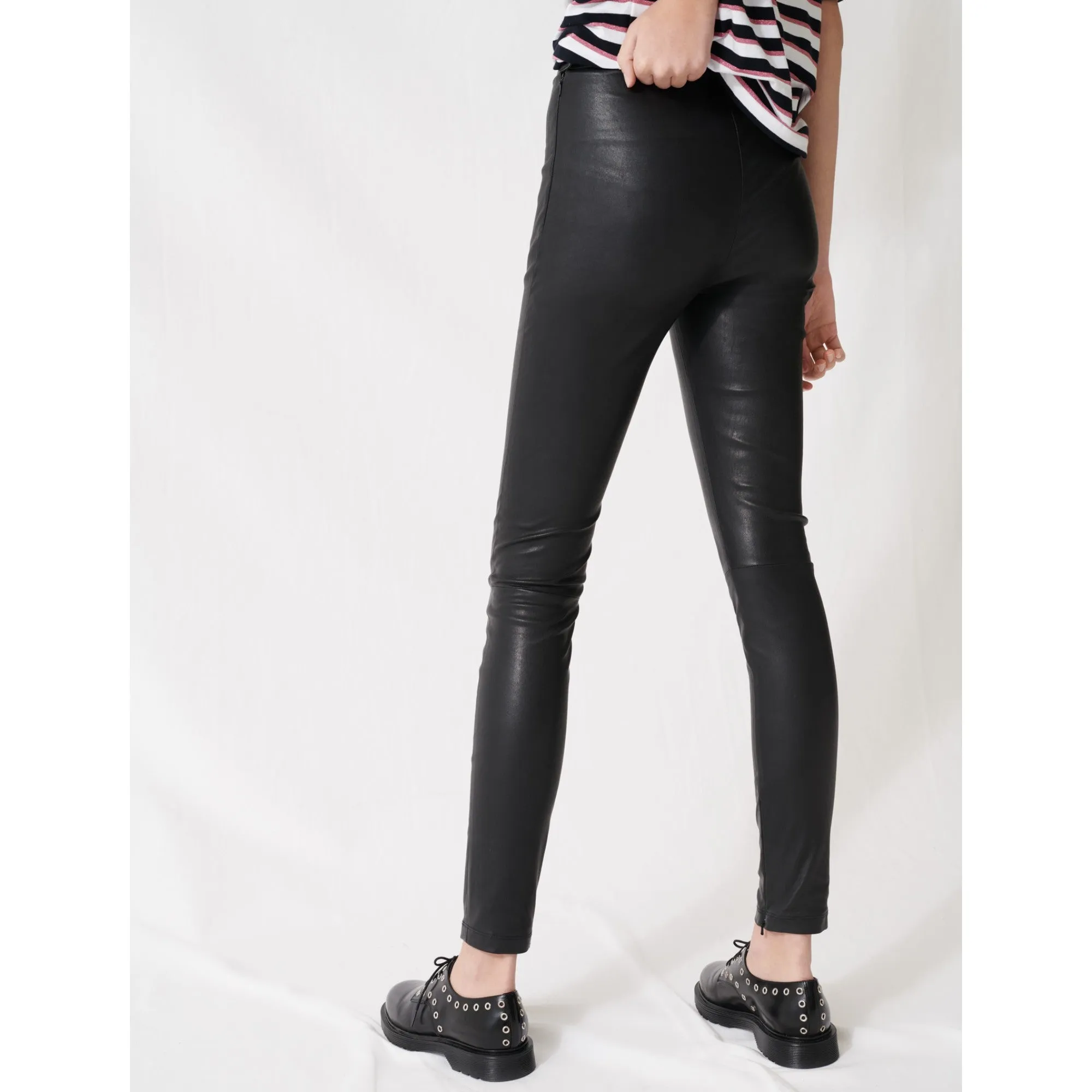 Women Stretch High Waisted Leather Leggings - Black