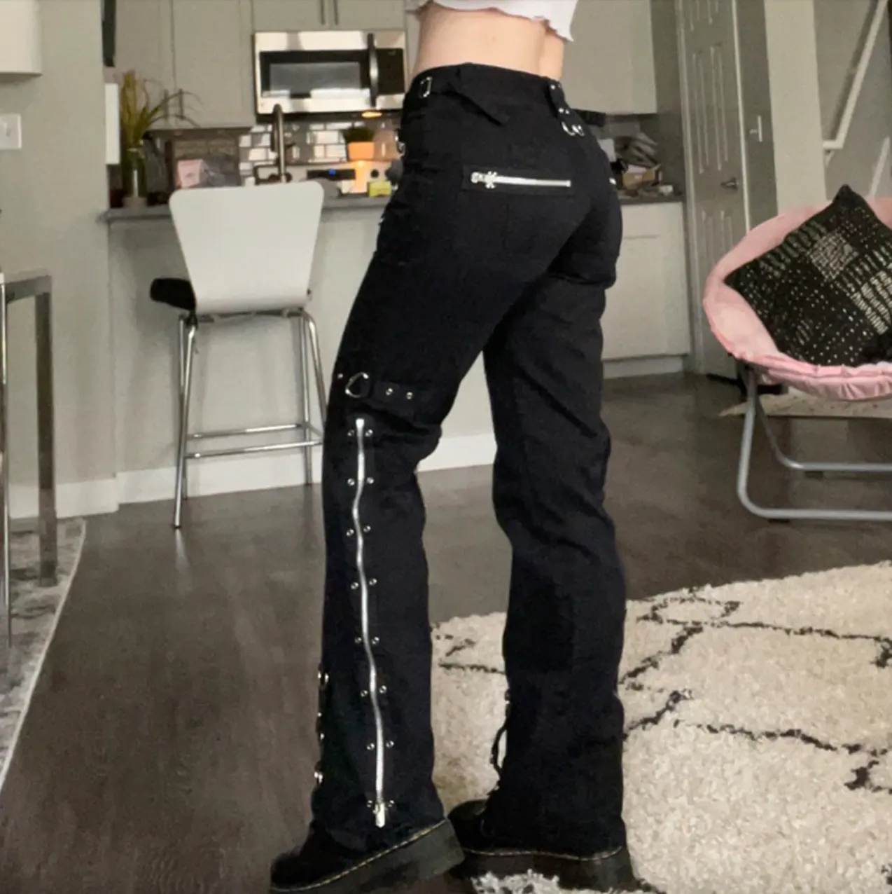 Women's Spring/Autumn Punk Gothic Low Waist Pants with Rivets